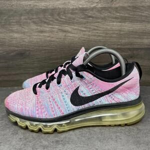 Nike Flyknit Max Running Shoes Womens Size 7 Pink Blue Athletic Sneakers 620659